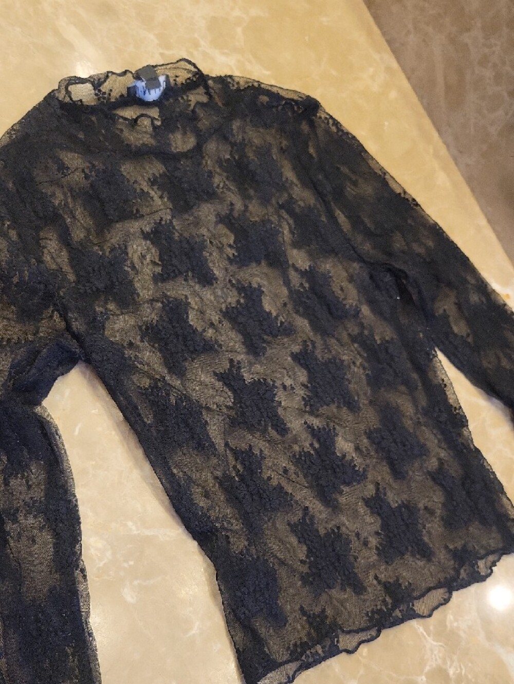 Timing Black Sheer Lace-Effect Long Sleeve Top,  S